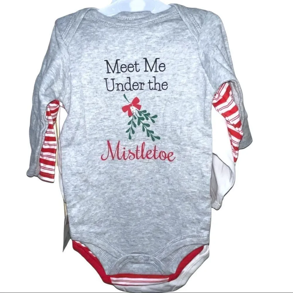 4/$25 - NWT Little Treasure Christmas Holiday‎ Long Sleeve Onesie Multipack